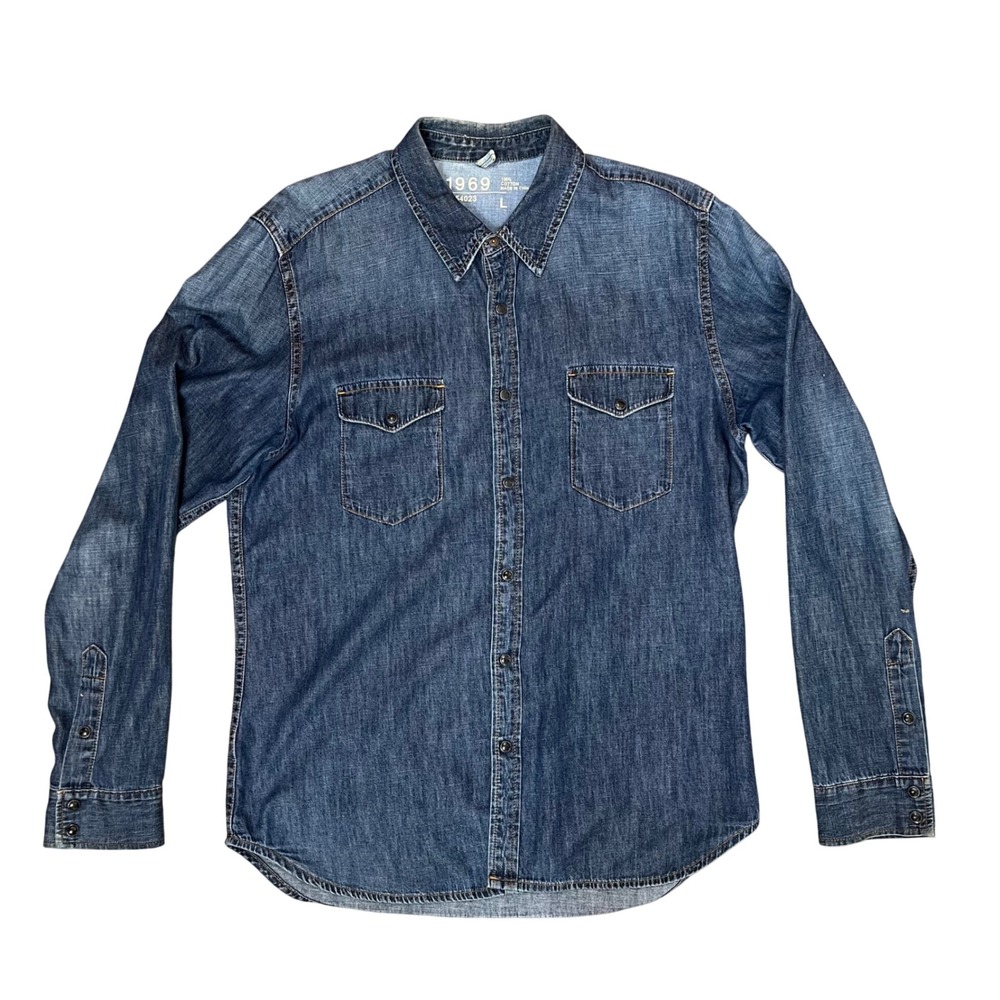 Gap 1969 Iconic Denim Western Shirt Mens Large Dark Indigo Snap Front Country - Picture 1 of 10